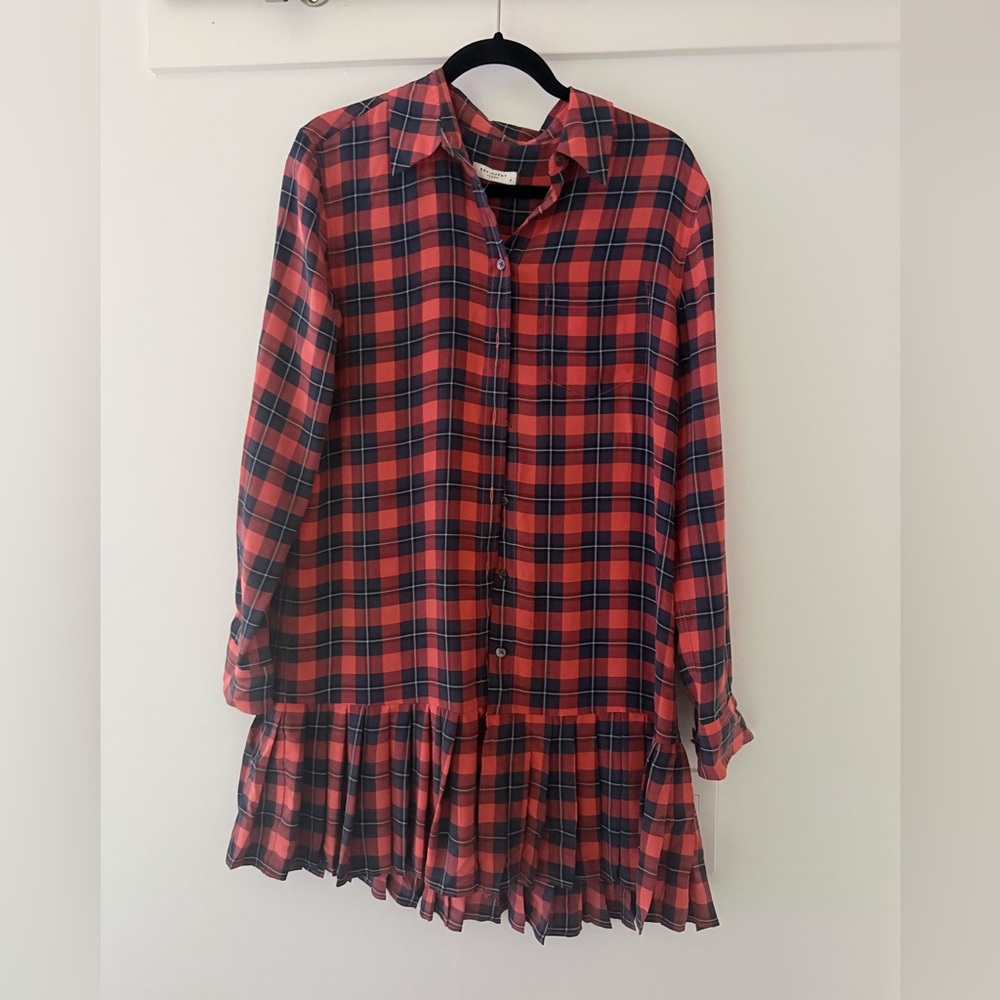 Equipment Red and Black Plaid Shirt Dress - 100% silk - size S